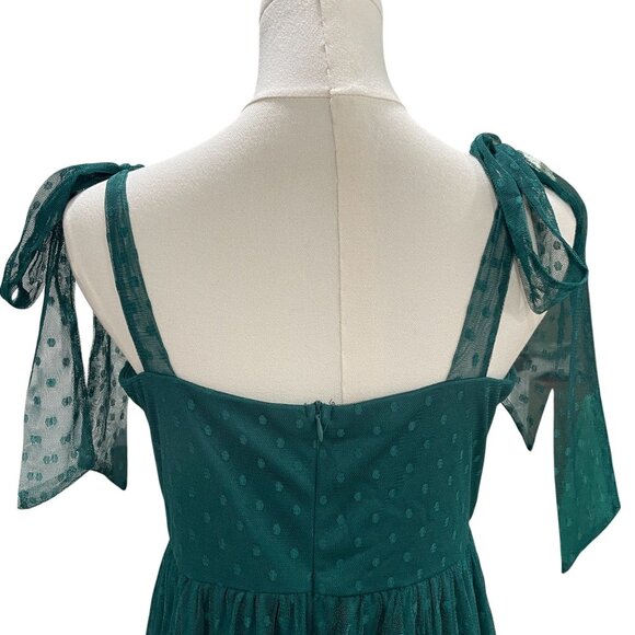 Green Swiss Dot Tie Strap Midi Dress Romantic Coquette Cottagecore Fairycore L - Picture 10 of 11